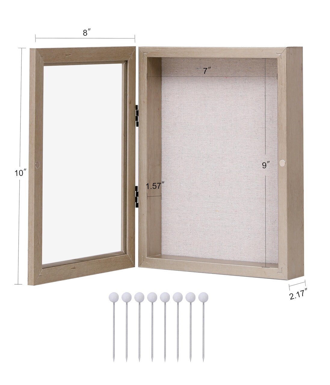 8x10 Shadow Box Frame with Linen Back, Wood Glass Display Case for Medals, Photos, Memorabilia, Awards - Pins Included- Champagne